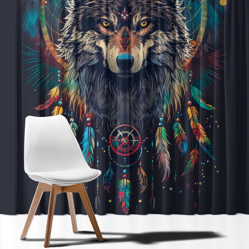 Native American Wolves Window Curtain with Dream Catchers Feathers