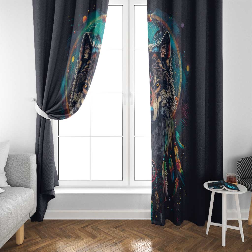 Native American Wolves Window Curtain with Dream Catchers Feathers