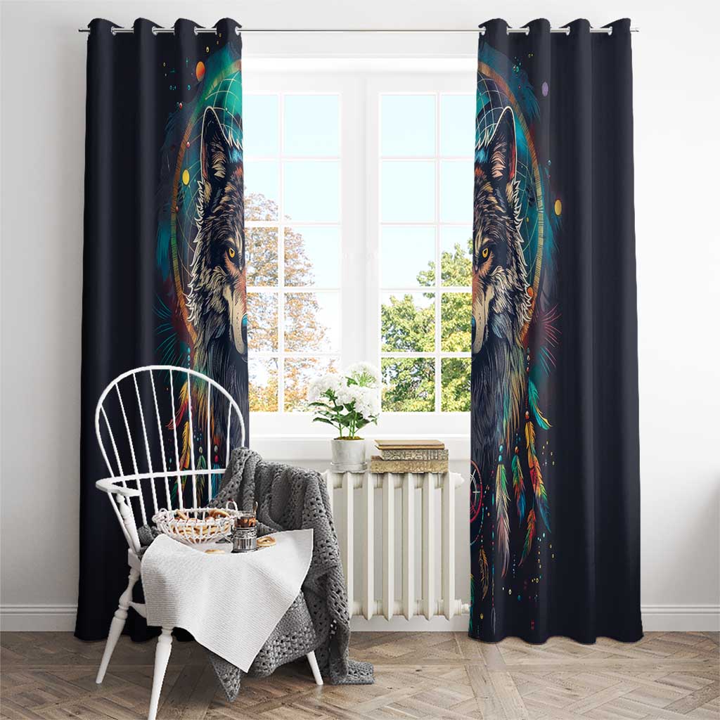 Native American Wolves Window Curtain with Dream Catchers Feathers