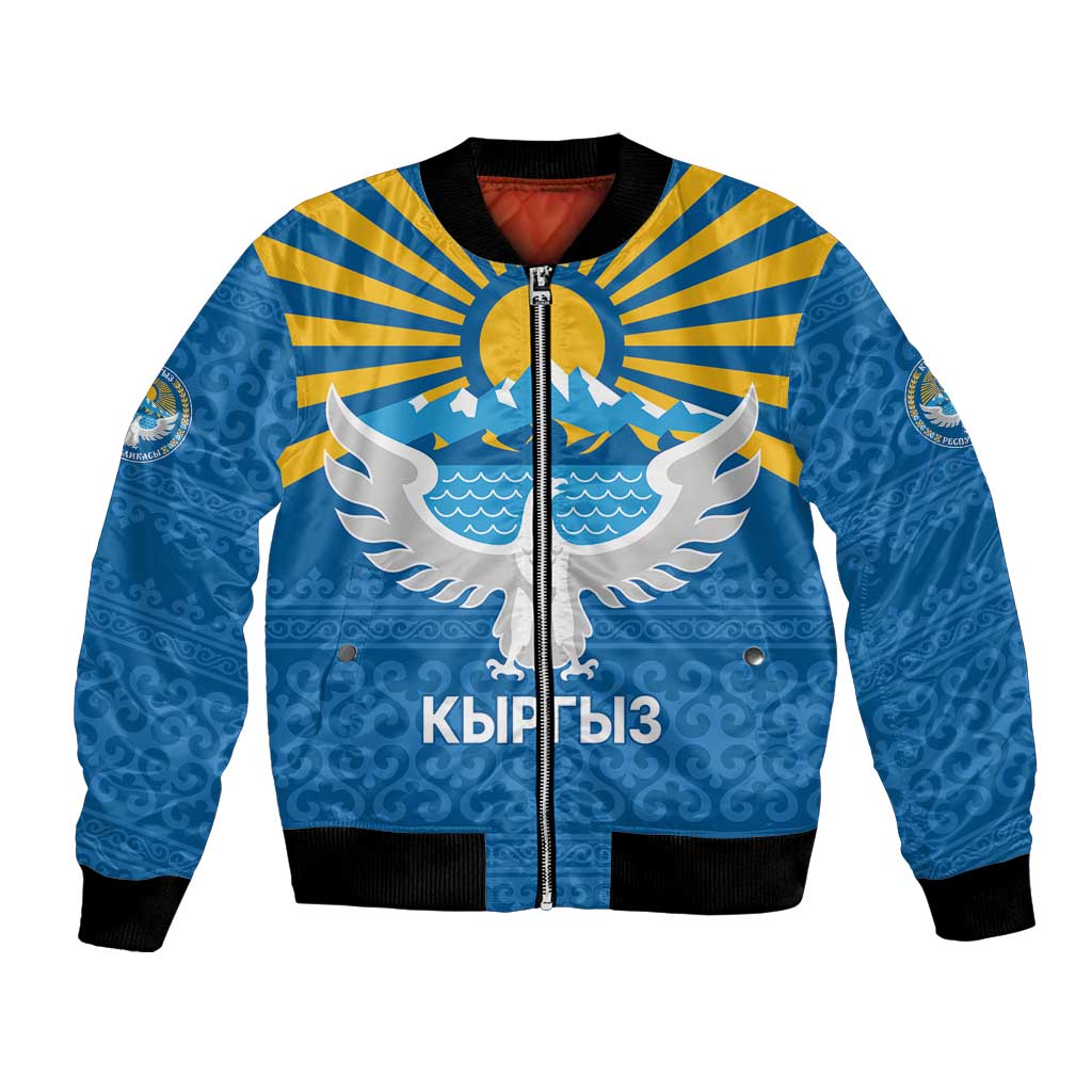 Kyrgyzstan Falcon Personalized Bomber Jacket Tian Shan Mountains Rising Sun