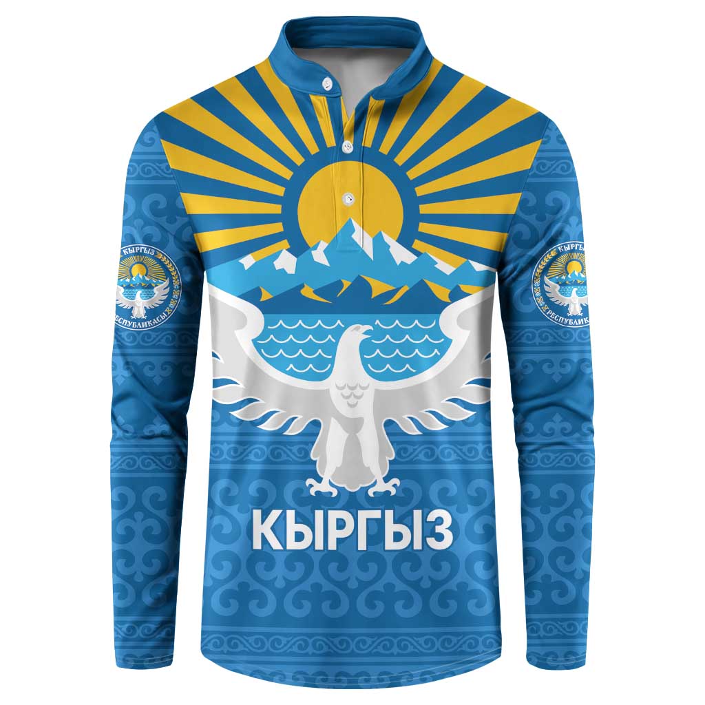 Kyrgyzstan Falcon Personalized Button Sweatshirt Tian Shan Mountains Rising Sun