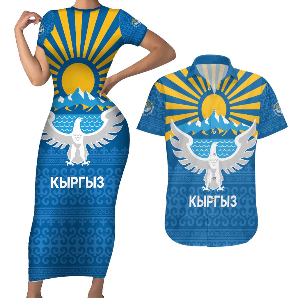 Kyrgyzstan Falcon Personalized Couples Matching Short Sleeve Bodycon Dress and Hawaiian Shirt Tian Shan Mountains Rising Sun