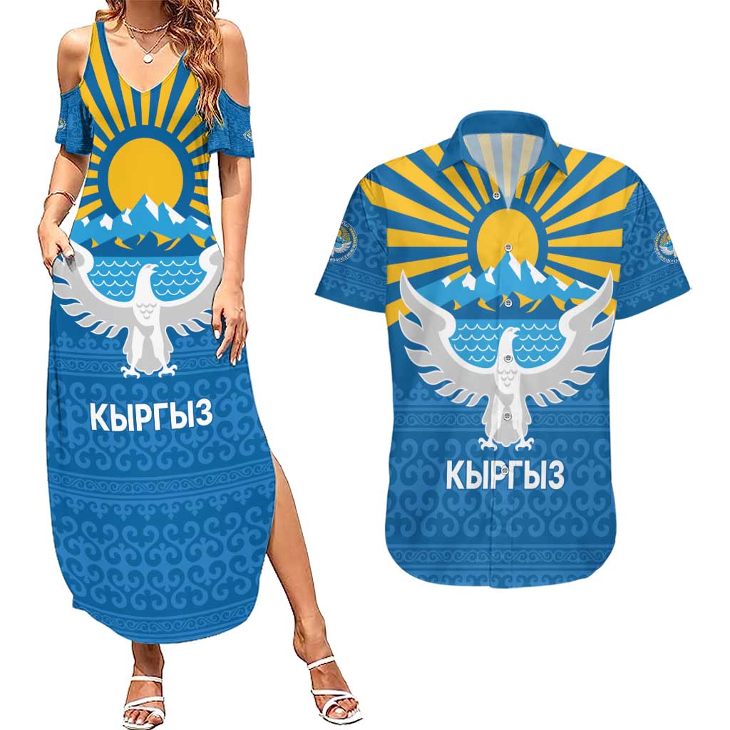 Kyrgyzstan Falcon Personalized Couples Matching Summer Maxi Dress and Hawaiian Shirt Tian Shan Mountains Rising Sun