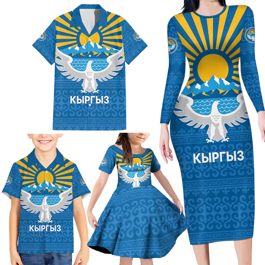 Kyrgyzstan Falcon Personalized Family Matching Long Sleeve Bodycon Dress and Hawaiian Shirt Tian Shan Mountains Rising Sun