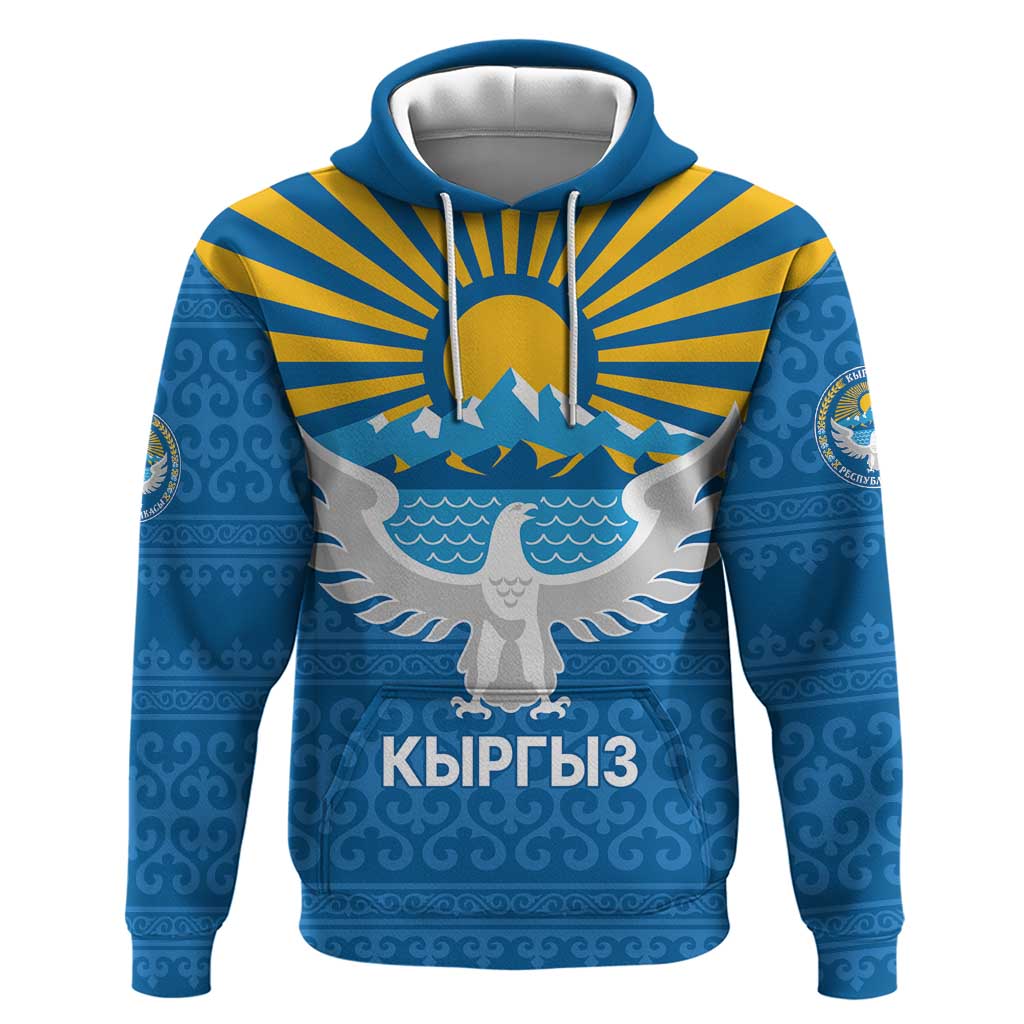 Kyrgyzstan Falcon Personalized Hoodie Tian Shan Mountains Rising Sun