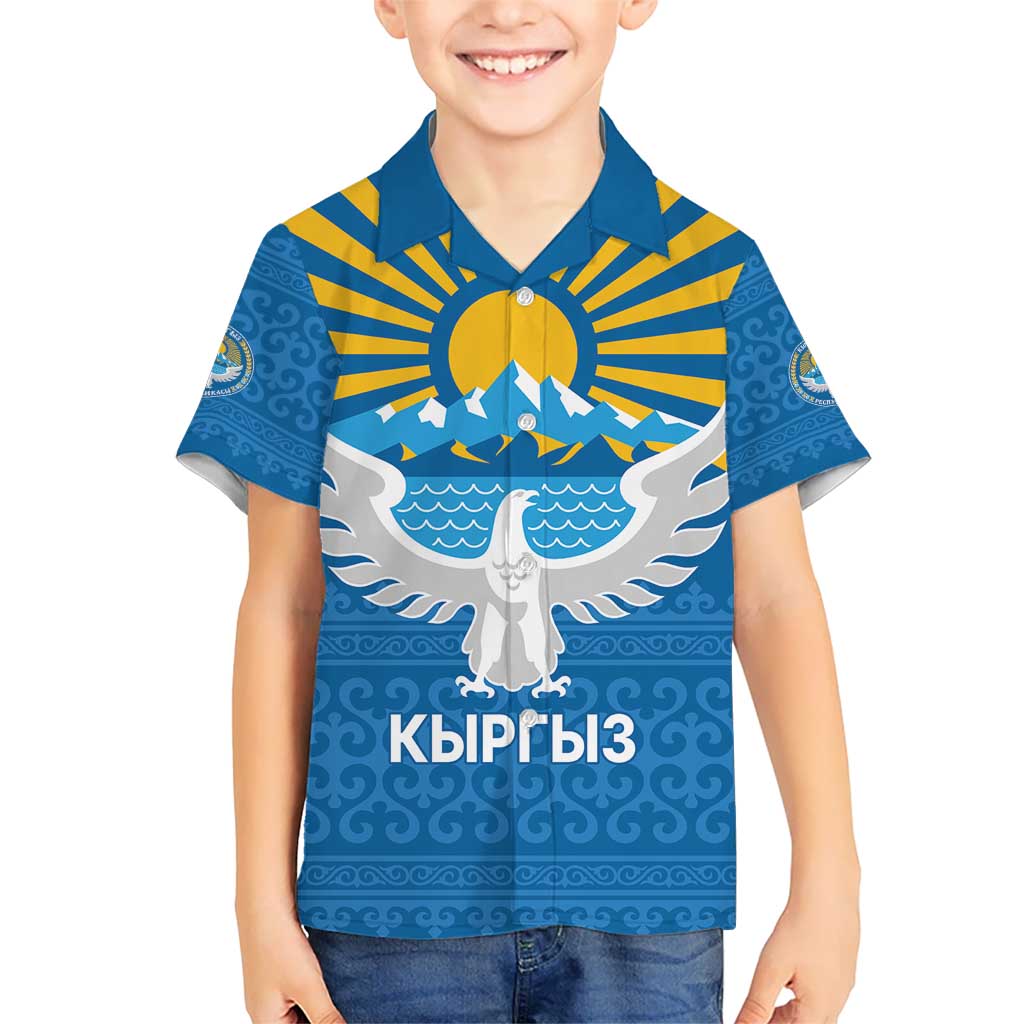 Kyrgyzstan Falcon Personalized Kid Hawaiian Shirt Tian Shan Mountains Rising Sun