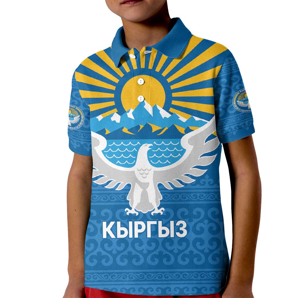 Kyrgyzstan Falcon Personalized Kid Polo Shirt Tian Shan Mountains Rising Sun