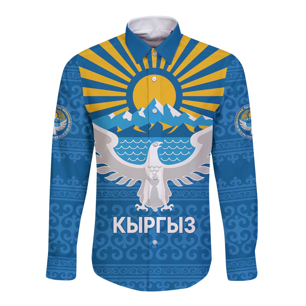 Kyrgyzstan Falcon Personalized Long Sleeve Button Shirt Tian Shan Mountains Rising Sun