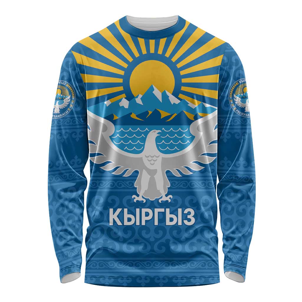 Kyrgyzstan Falcon Personalized Long Sleeve Shirt Tian Shan Mountains Rising Sun