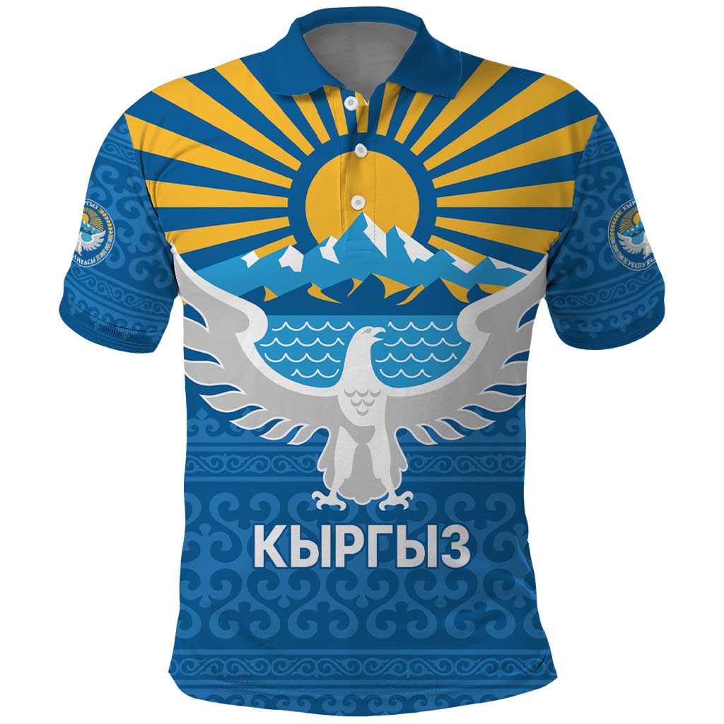 Kyrgyzstan Falcon Personalized Polo Shirt Tian Shan Mountains Rising Sun