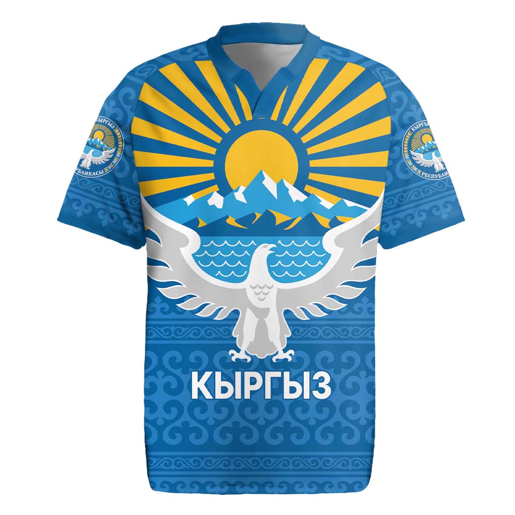 Kyrgyzstan Falcon Personalized Rugby Jersey Tian Shan Mountains Rising Sun