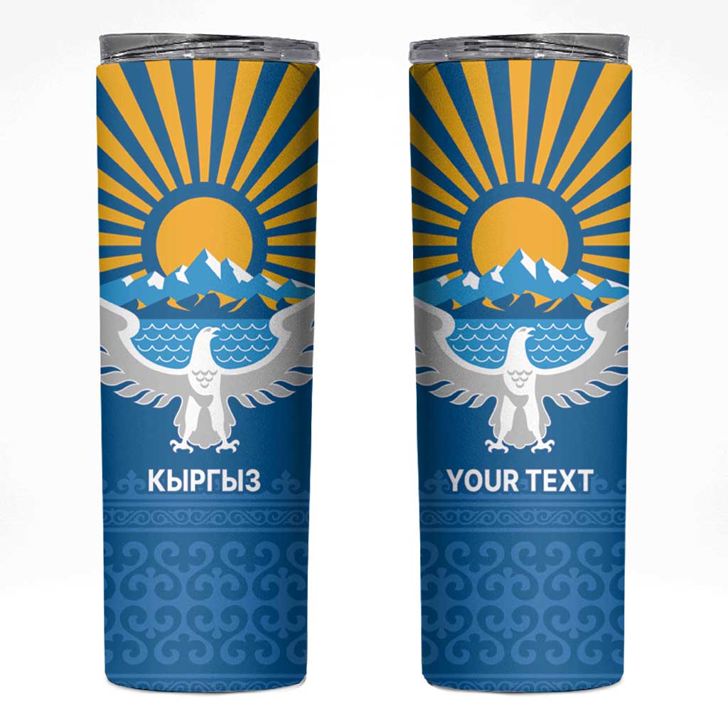 Kyrgyzstan Falcon Personalized Skinny Tumbler Tian Shan Mountains Rising Sun