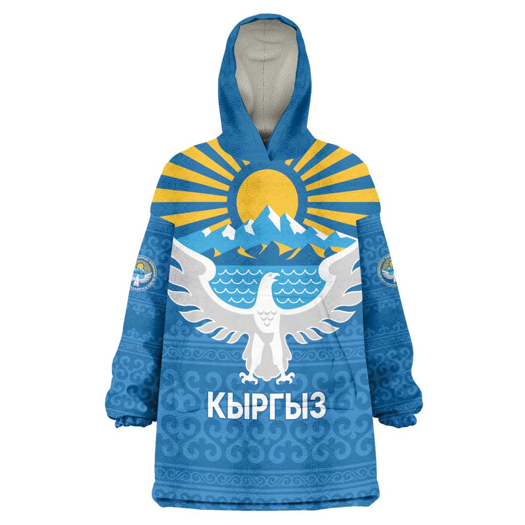 Kyrgyzstan Falcon Personalized Wearable Blanket Hoodie Tian Shan Mountains Rising Sun