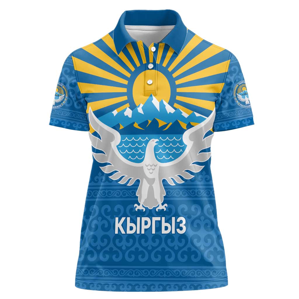 Kyrgyzstan Falcon Personalized Women Polo Shirt Tian Shan Mountains Rising Sun