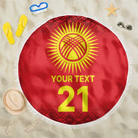 Kyrgyzstan Football Custom Beach Blanket Kazakh Pattern