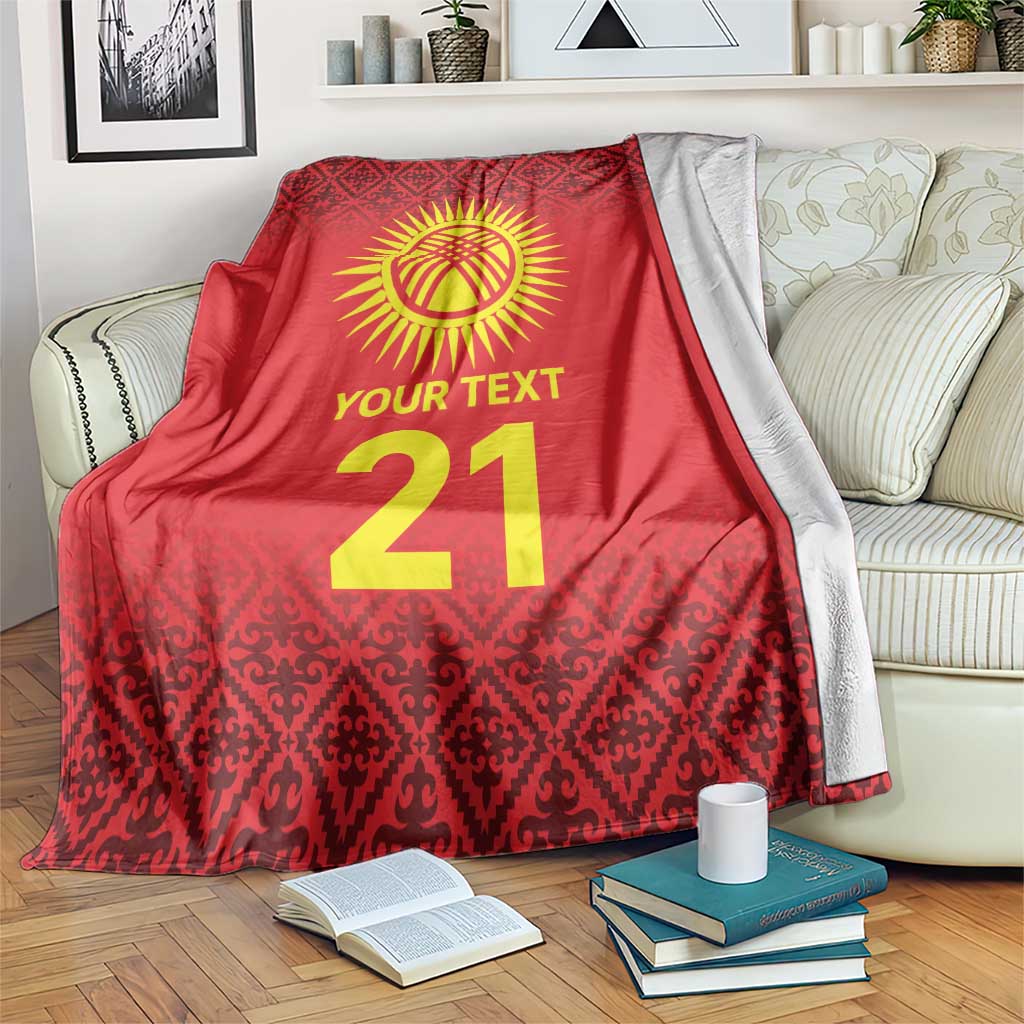 Kyrgyzstan Football Custom Blanket Kazakh Pattern