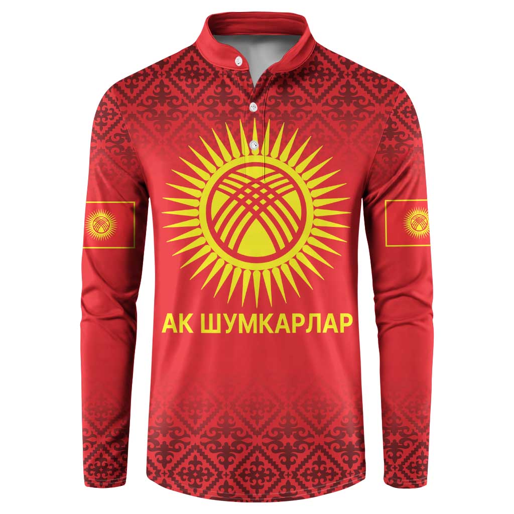 Kyrgyzstan Football Custom Button Sweatshirt Kazakh Pattern