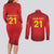 Kyrgyzstan Football Custom Couples Matching Long Sleeve Bodycon Dress and Long Sleeve Button Shirt Kazakh Pattern