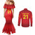 Kyrgyzstan Football Custom Couples Matching Mermaid Dress and Long Sleeve Button Shirt Kazakh Pattern