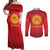 Kyrgyzstan Football Custom Couples Matching Off Shoulder Maxi Dress and Long Sleeve Button Shirt Kazakh Pattern