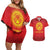 Kyrgyzstan Football Custom Couples Matching Off Shoulder Short Dress and Hawaiian Shirt Kazakh Pattern