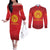 Kyrgyzstan Football Custom Couples Matching Off The Shoulder Long Sleeve Dress and Long Sleeve Button Shirt Kazakh Pattern