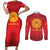 Kyrgyzstan Football Custom Couples Matching Short Sleeve Bodycon Dress and Long Sleeve Button Shirt Kazakh Pattern