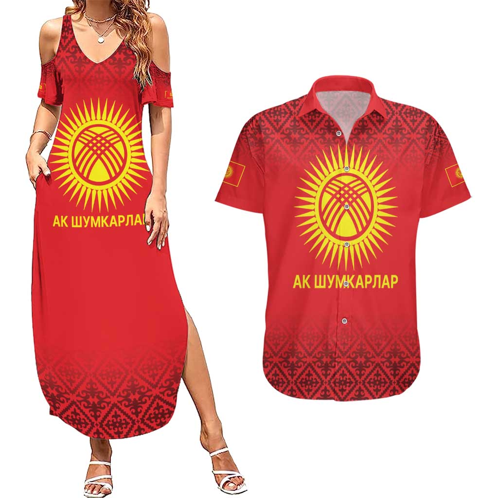 Kyrgyzstan Football Custom Couples Matching Summer Maxi Dress and Hawaiian Shirt Kazakh Pattern