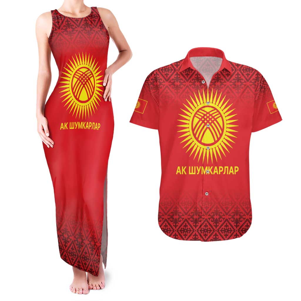 Kyrgyzstan Football Custom Couples Matching Tank Maxi Dress and Hawaiian Shirt Kazakh Pattern