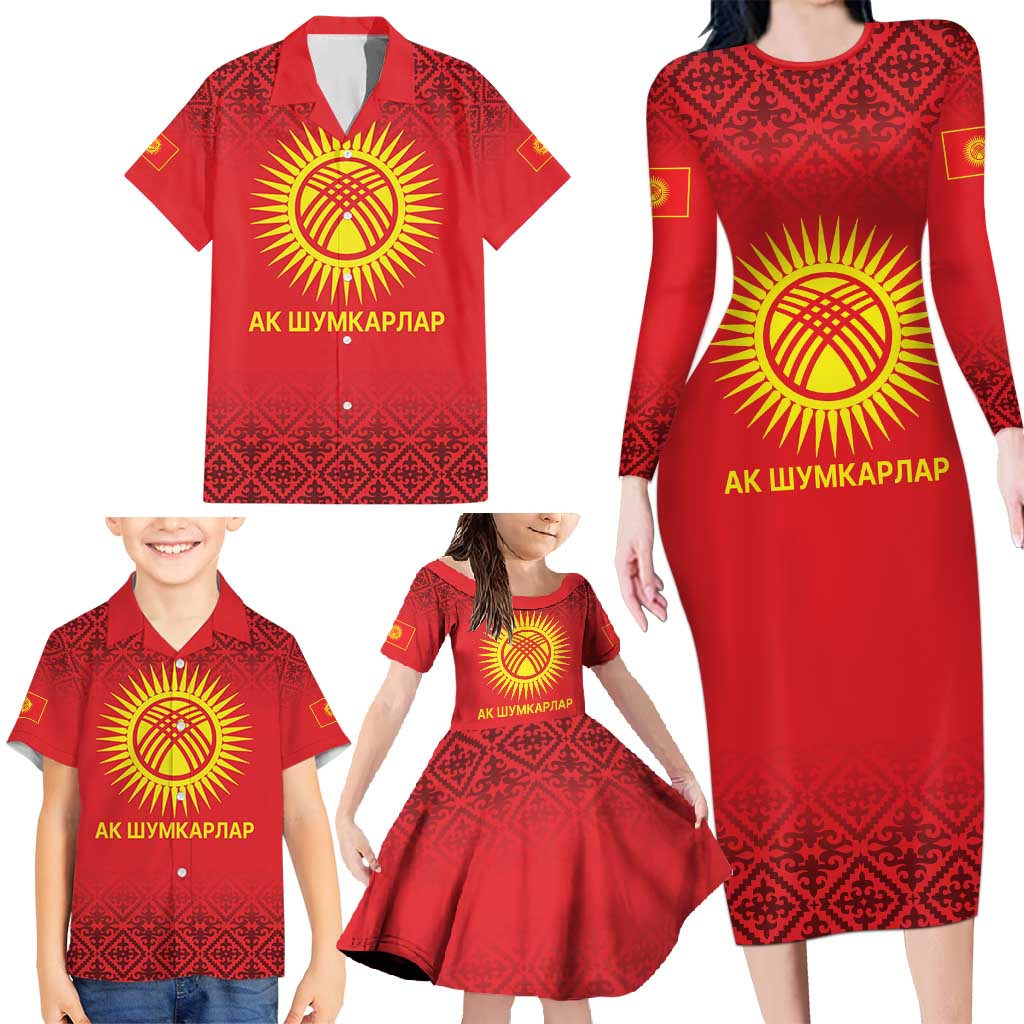 Kyrgyzstan Football Custom Family Matching Long Sleeve Bodycon Dress and Hawaiian Shirt Kazakh Pattern