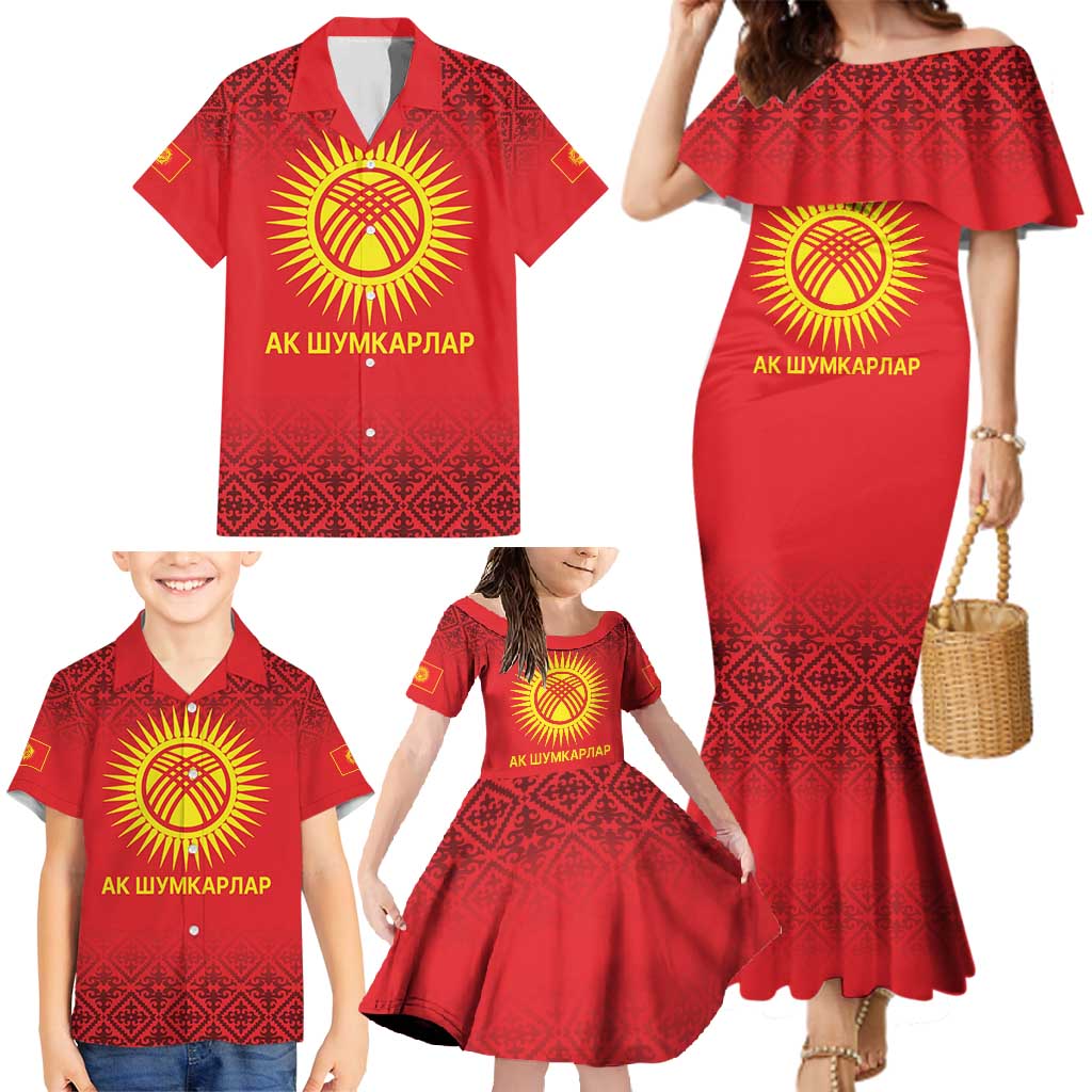 Kyrgyzstan Football Custom Family Matching Mermaid Dress and Hawaiian Shirt Kazakh Pattern