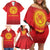 Kyrgyzstan Football Custom Family Matching Off Shoulder Short Dress and Hawaiian Shirt Kazakh Pattern