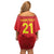 Kyrgyzstan Football Custom Family Matching Off Shoulder Short Dress and Hawaiian Shirt Kazakh Pattern