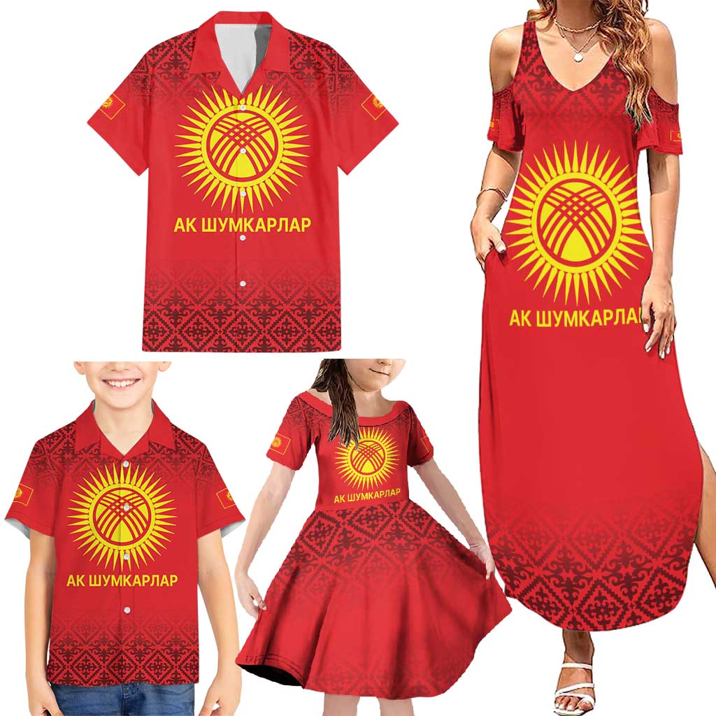 Kyrgyzstan Football Custom Family Matching Summer Maxi Dress and Hawaiian Shirt Kazakh Pattern