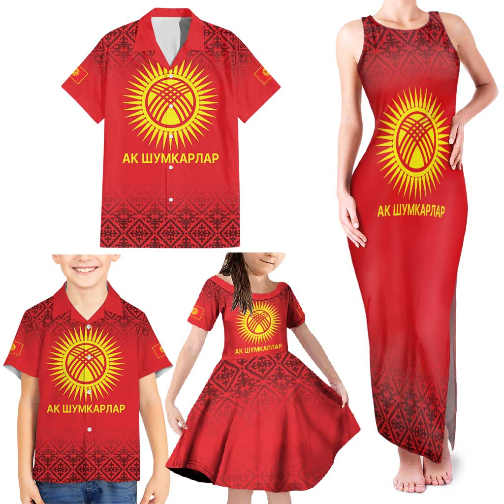 Kyrgyzstan Football Custom Family Matching Tank Maxi Dress and Hawaiian Shirt Kazakh Pattern