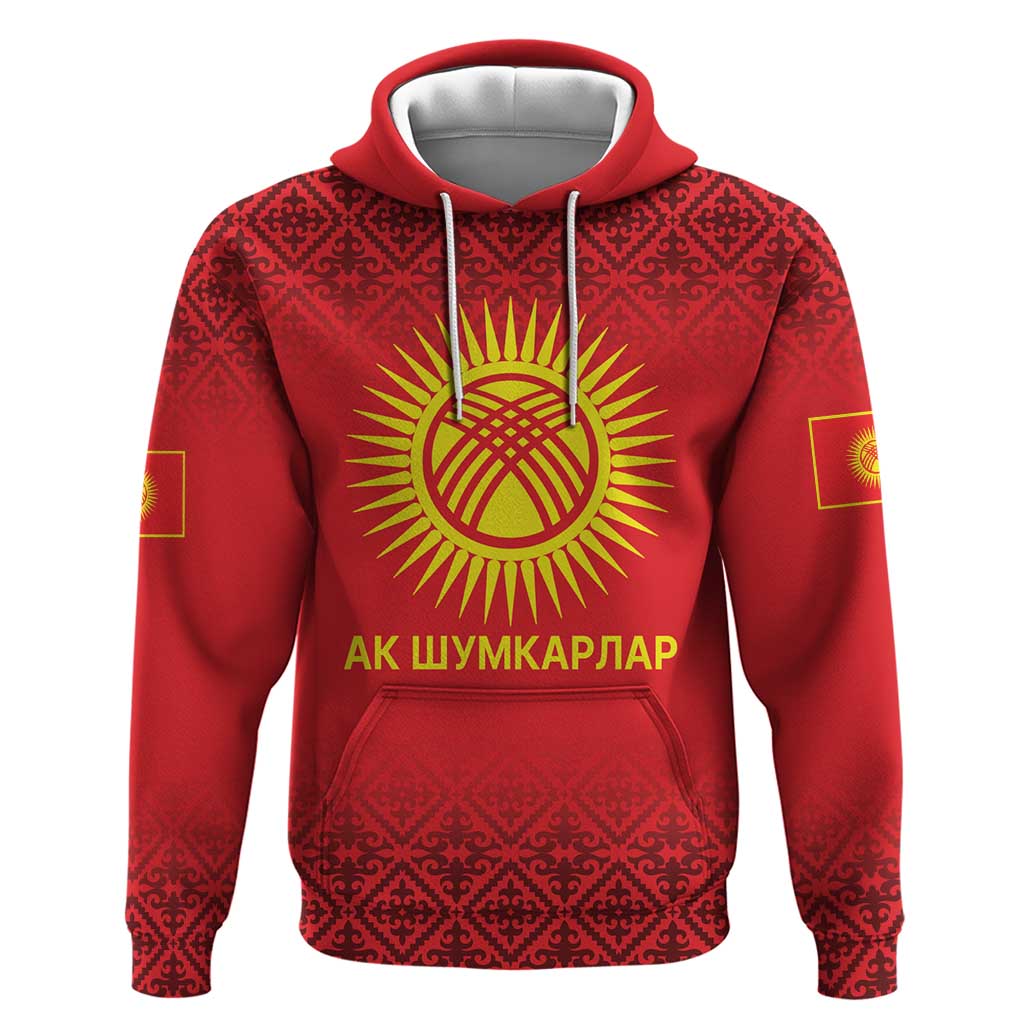 Kyrgyzstan Football Custom Hoodie Kazakh Pattern