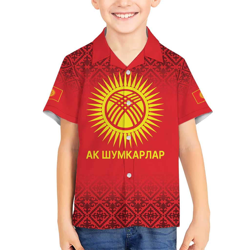 Kyrgyzstan Football Custom Kid Hawaiian Shirt Kazakh Pattern