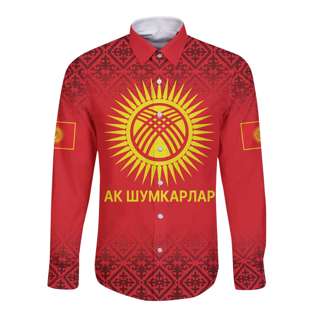 Kyrgyzstan Football Custom Long Sleeve Button Shirt Kazakh Pattern