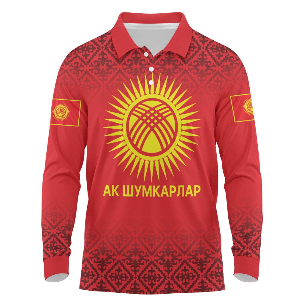 Kyrgyzstan Football Custom Long Sleeve Polo Shirt Kazakh Pattern