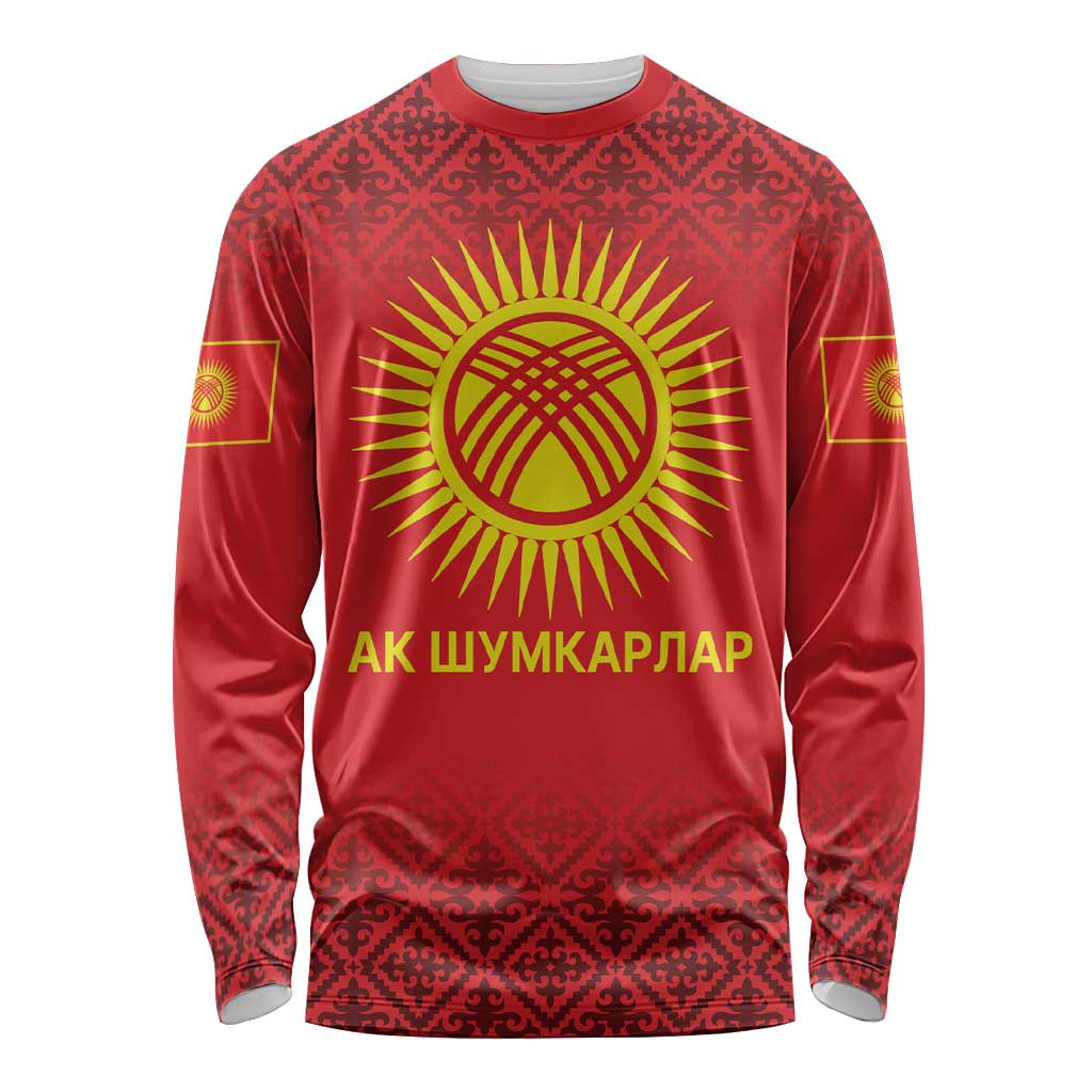 Kyrgyzstan Football Custom Long Sleeve Shirt Kazakh Pattern