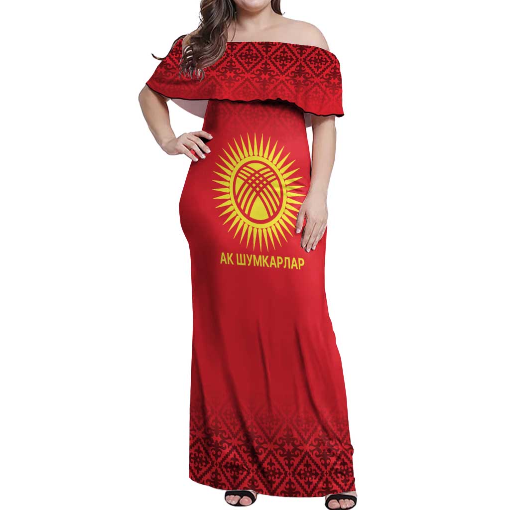 Kyrgyzstan Football Custom Off Shoulder Maxi Dress Kazakh Pattern