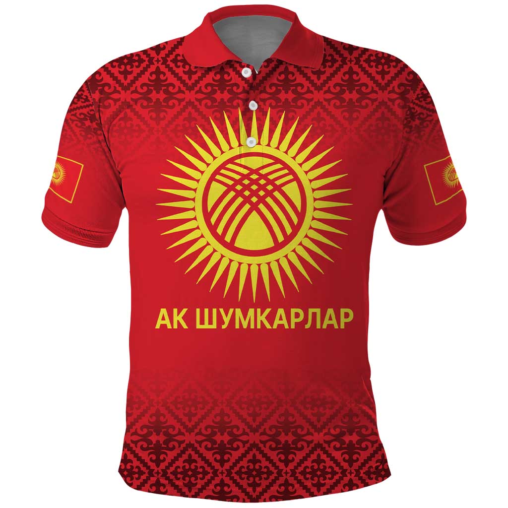 Kyrgyzstan Football Custom Polo Shirt Kazakh Pattern