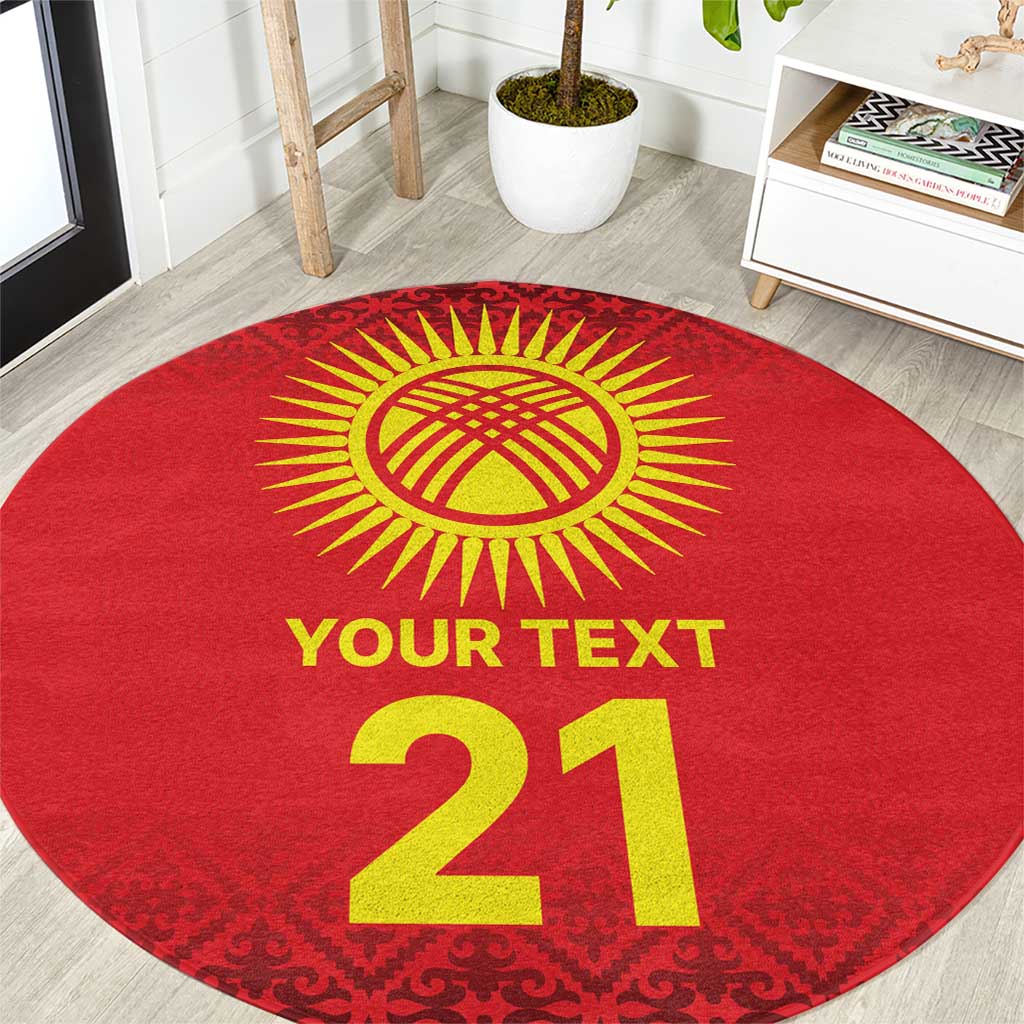 Kyrgyzstan Football Custom Round Carpet Kazakh Pattern