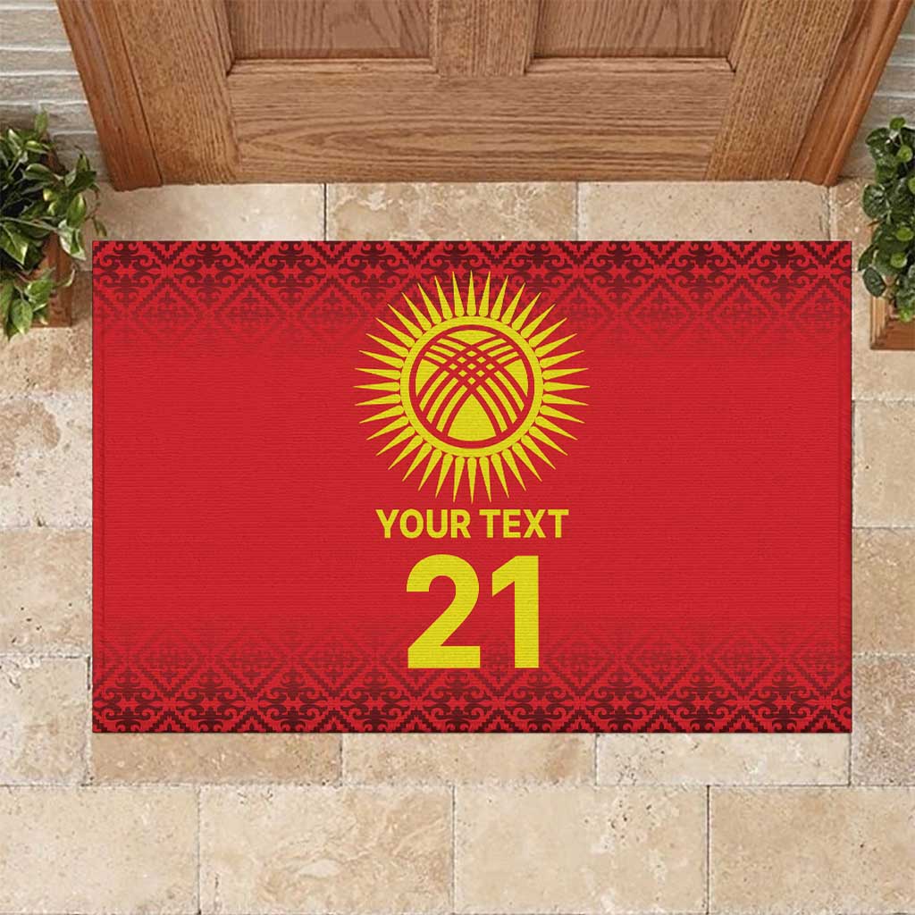 Kyrgyzstan Football Custom Rubber Doormat Kazakh Pattern