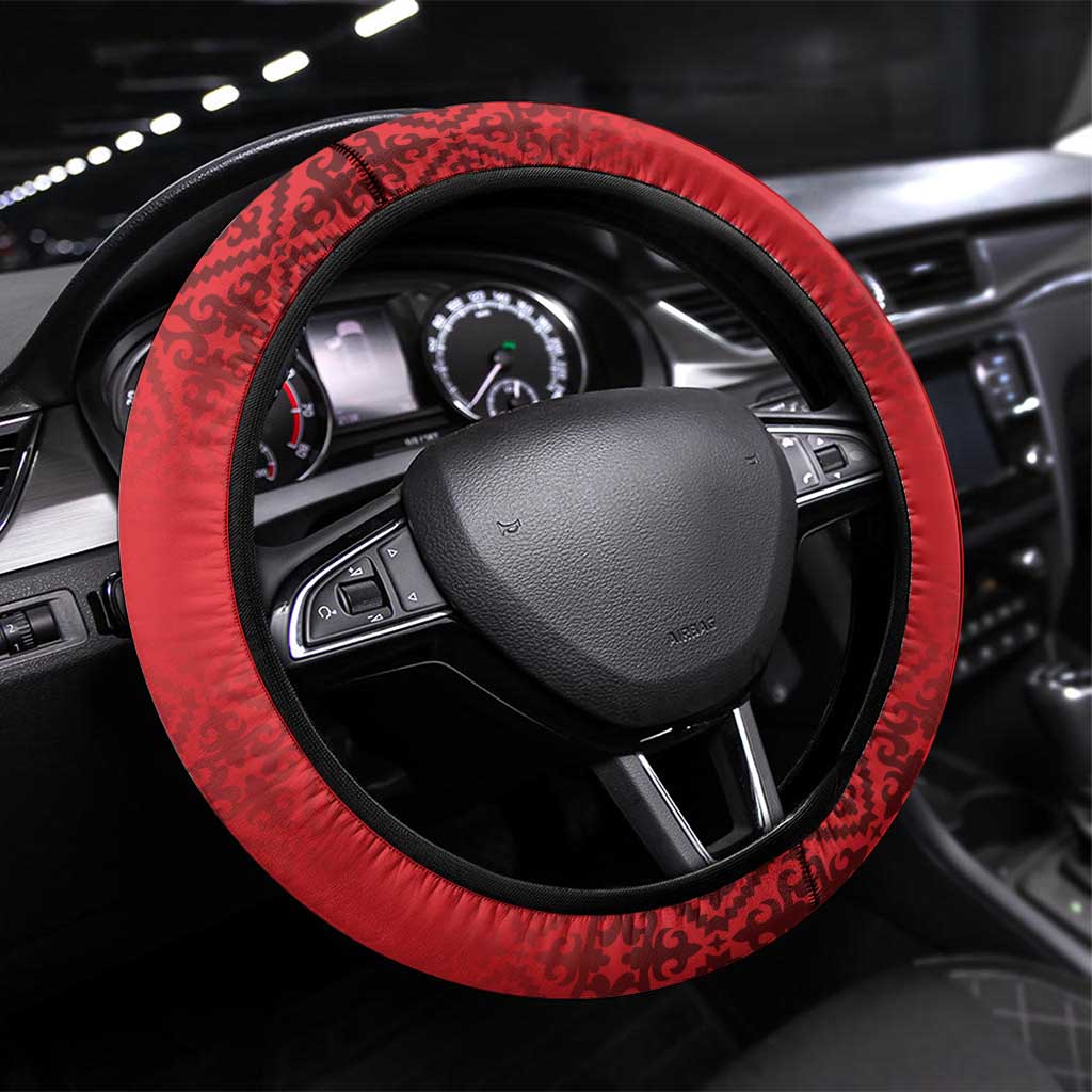 Kyrgyzstan Football Steering Wheel Cover Kazakh Pattern