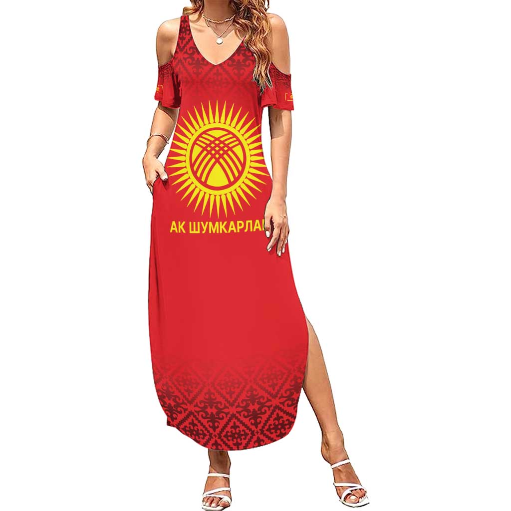 Kyrgyzstan Football Custom Summer Maxi Dress Kazakh Pattern