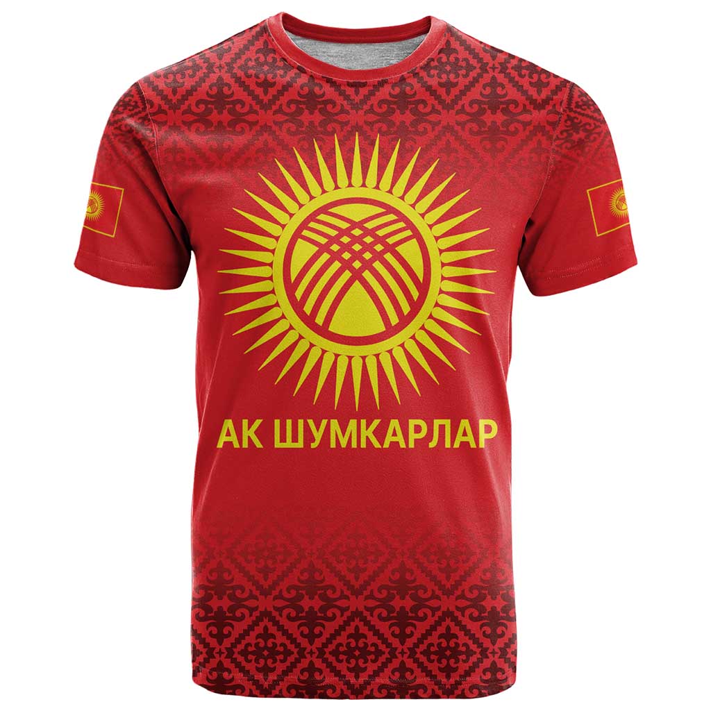 Kyrgyzstan Football Custom T Shirt Kazakh Pattern