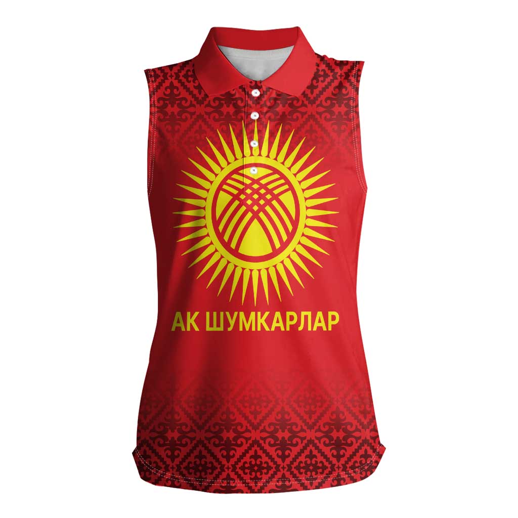 Kyrgyzstan Football Custom Women Sleeveless Polo Shirt Kazakh Pattern