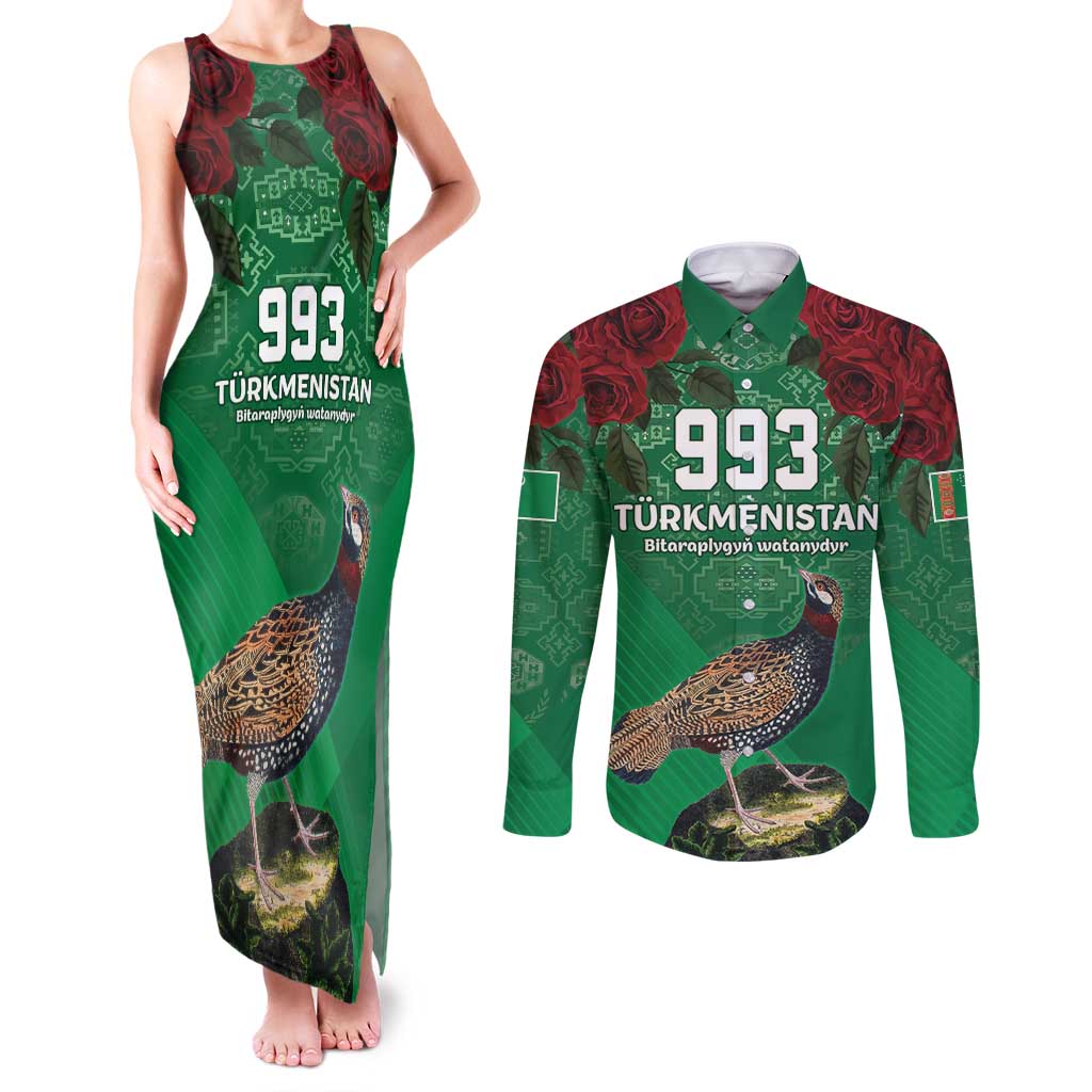 Turkmenistan 993 Custom Couples Matching Tank Maxi Dress and Long Sleeve Button Shirt Turkmenistan Bitaraplygyn watanydyr