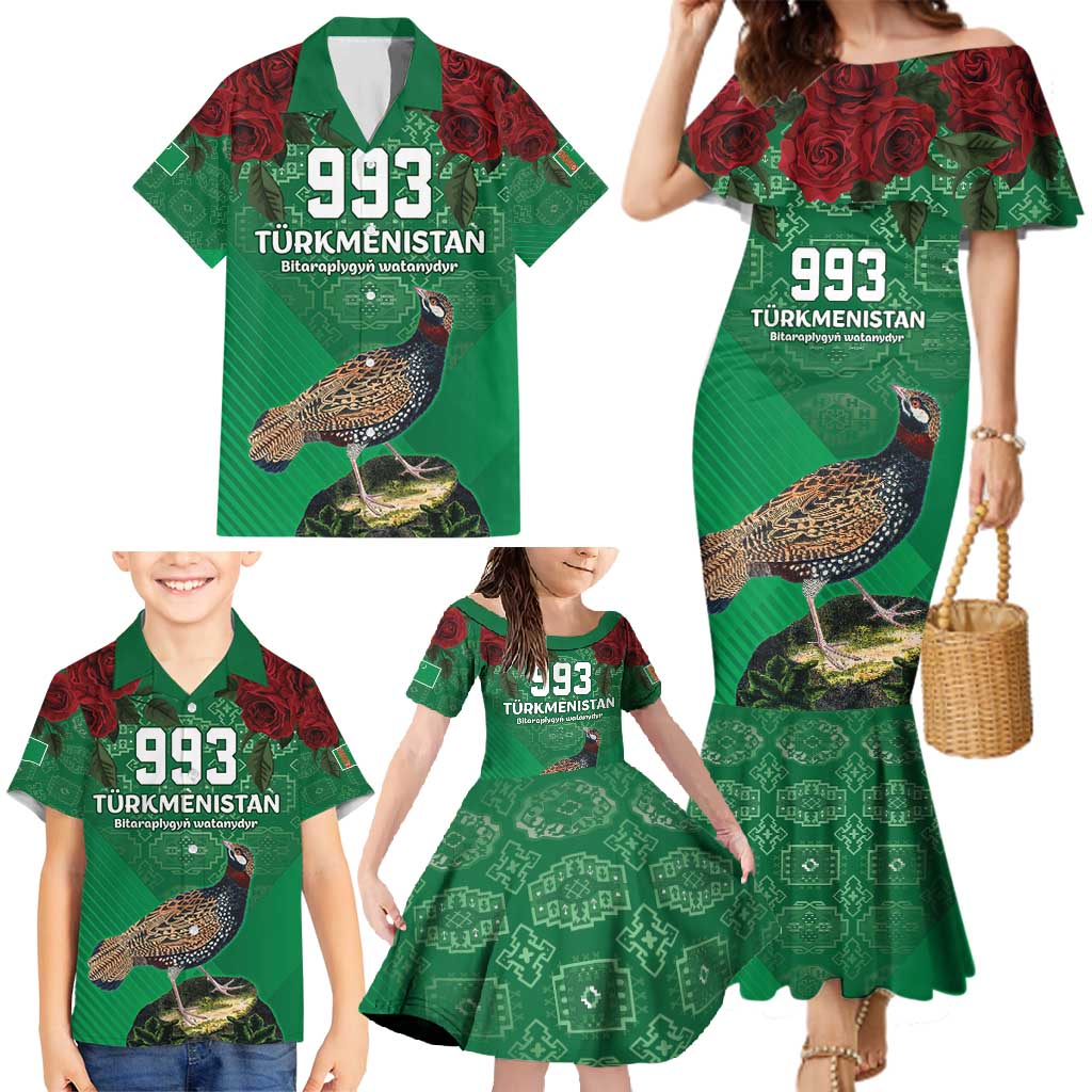 Turkmenistan 993 Custom Family Matching Mermaid Dress and Hawaiian Shirt Turkmenistan Bitaraplygyn watanydyr